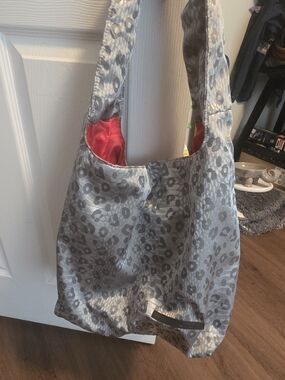 Tahari Gray Leopard-Print Hobo with Red Interior